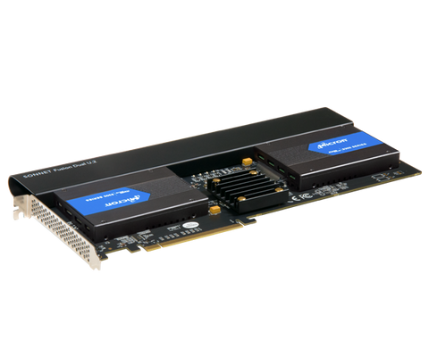 Fusion Dual U.2 SSD PCIe Card (Two U.2 NVMe SSD connectors on a PCIe 3.0 x16 card • Add your own U.2 SSDs)
